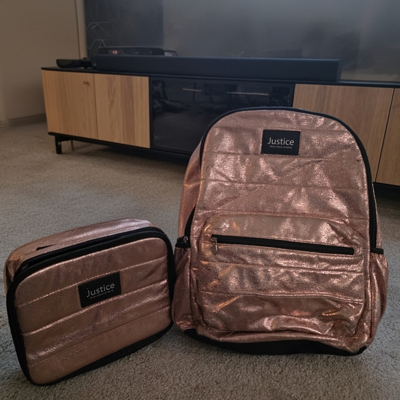Justice Rosw Gold Backpack for Everyday Use Qith - Picture 1 of 11